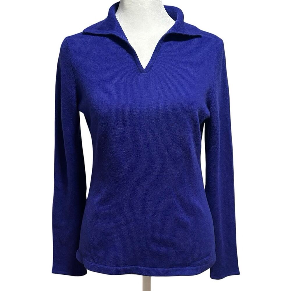 Peck & Peck Size S Cashmere Sweater 2 Ply Collared Purple Blue V Neck